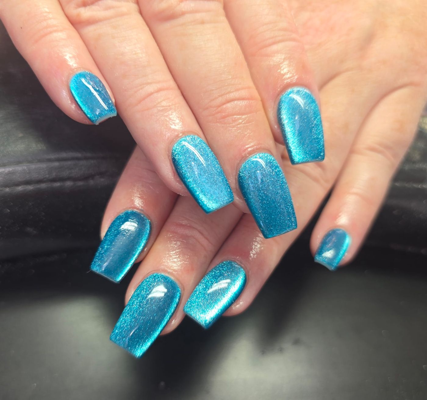 Blue chrome acrylic nails